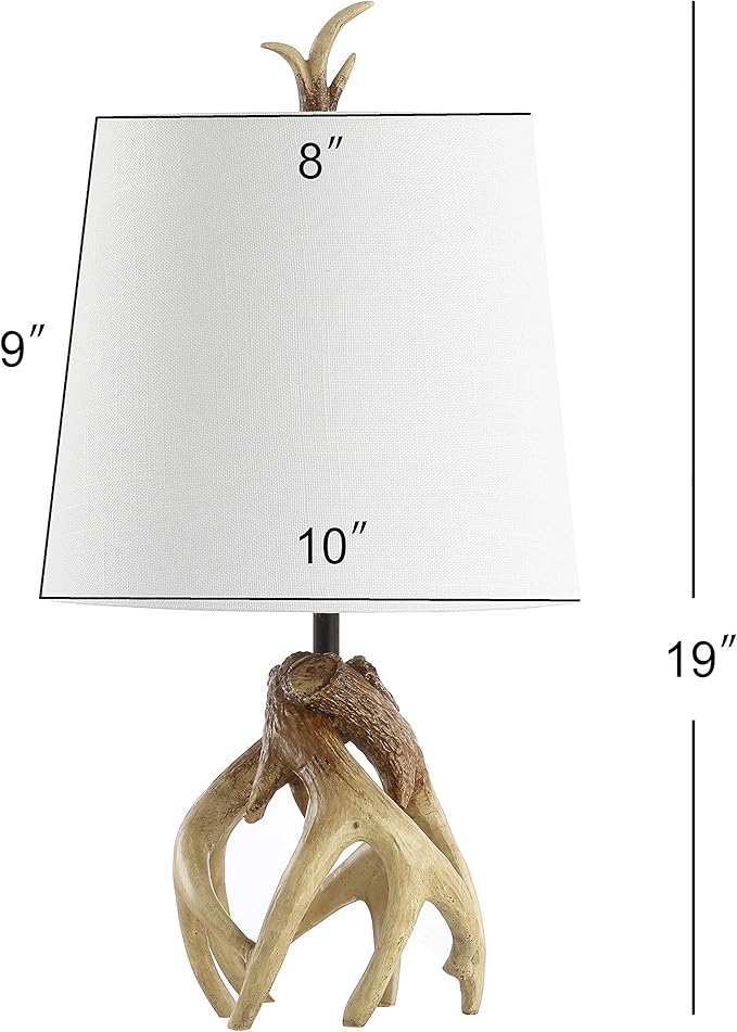 JONATHAN Y 19" Natural Antler Resin Table Lamp, Rustic Coastal Mountain Cabin Bedside Nightstand Lamp for Living Room, White Linen Shade, UL Listed, LED Bulb Included JYL4034A
