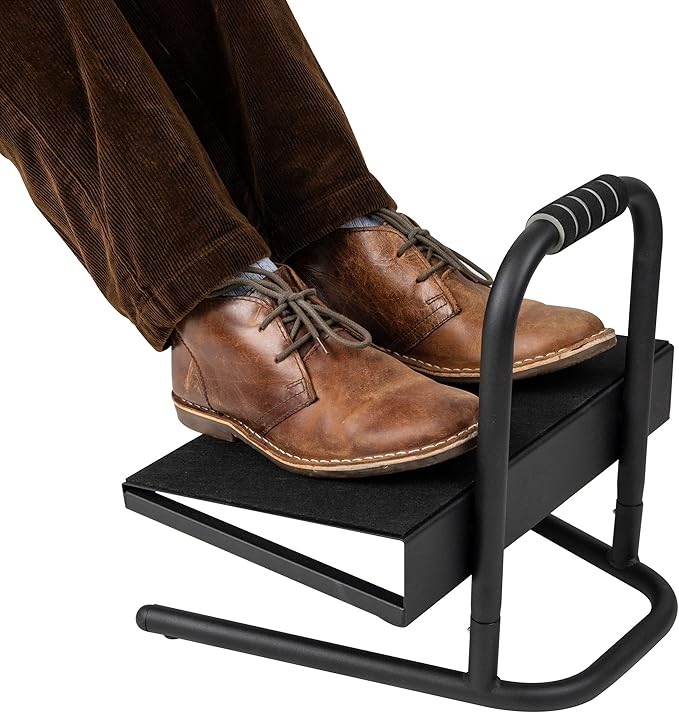 Mind Reader Foot Rest, Foot Stool, Under Desk at Work, Ergonomic, Adjustable, Office, Metal, 15"L x 14.25"W x 14.5"H, Black
