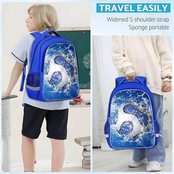 School Backpack for Boys - Soccer Boys Backpack for Kids Children Teens Elementary Middle School - Students Bag for Ages 6-18,17″Bookbag Multifunctional Large Capacity