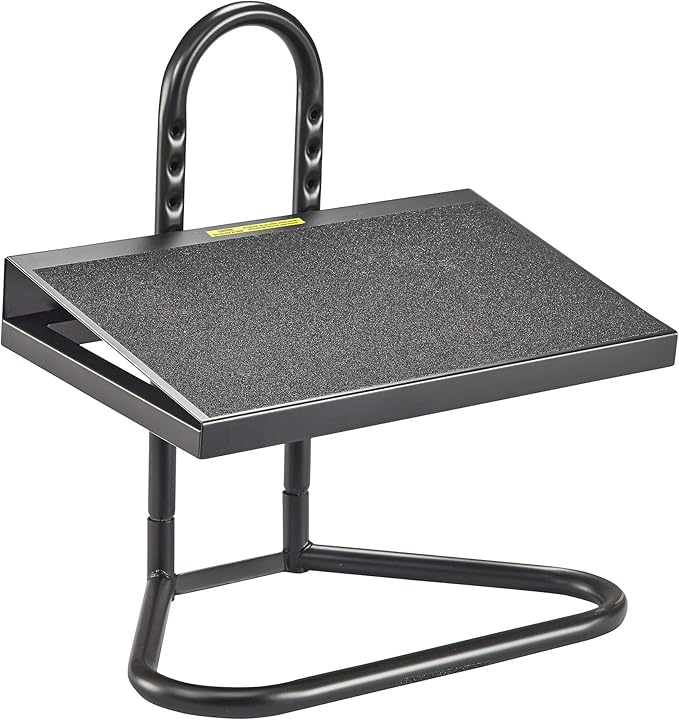 Safco Task Master Adjustable Footrest, 9 Position Textured Platform, Tubular Steel, for Home, Office & Classroom, Black