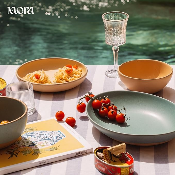 MORA Jumbo and Large Bowls Set of 2, 2.5 and 1.5 Qt Ceramic Pottery Mixing Bowls - Microwave and Dishwasher Safe - Merrigold & Iris