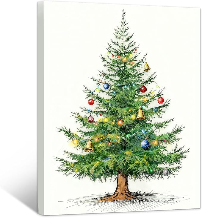 Framed Christmas Pictures Wall Decor,Vintage Pine Tree Prints,Winter Christmas Canvas Wall Art Decoration for Bedroom Bathroom Living Room Rustic Xmas Holiday Gifts (Christmas Tree 4, 16'' X 24'')
