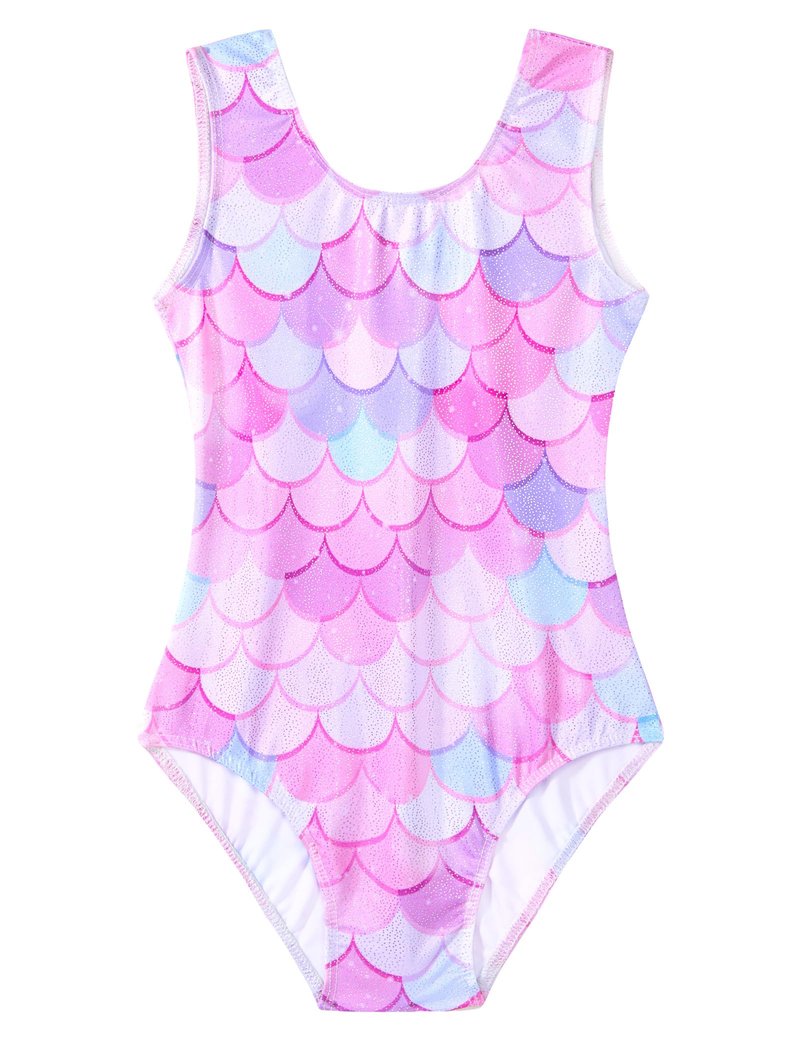 Domusgo Gymnastics Leotards for Girls 7-8 Years Old Pink Mermaid Sparkly One Piece Tumbling Outfits