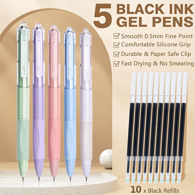 62PCS Aesthetic School Supplies with Cute Pencil Case, Pastel Highlighters Black Ink Gel Pens Mechanical Pencils Kit, Back to School Supplies College Essentials Preppy Stationary Set for Student Girls