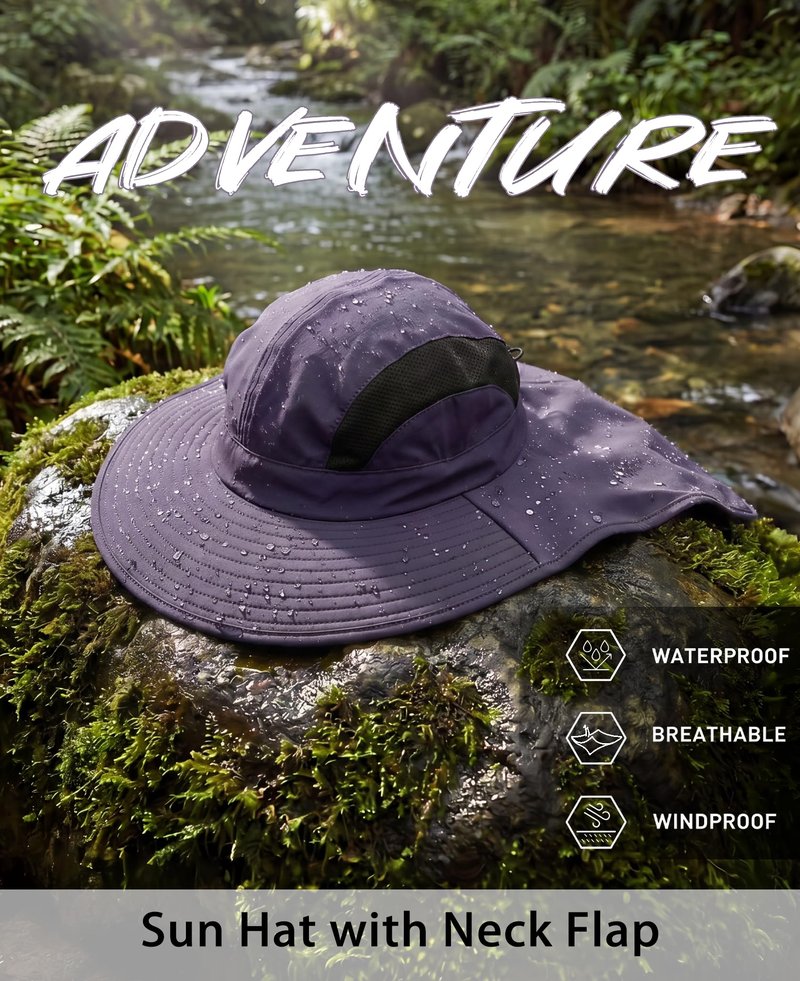 Home Prefer UPF 50+ Wide Brim Mens Sun Hat with Neck Flap Mesh Fishing Hat Wide Flap Summer Beach Bucket Hat for Men Women Navy Blue