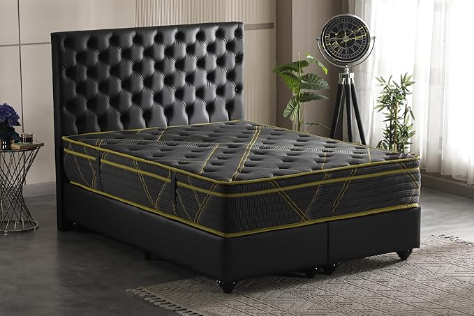 Ottomanson Twin 13" Luxury Black vMustard Eurotop Mattress - Inspired by The Roman Empire - Medium-Firm Hybrid Comfort - Made in USA - Premium Quilted Cover - Fiberglass-Free - Bed in a Box