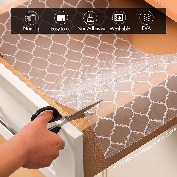 Cooyes Shelf Liner for Kitchen Cabinets – Non-Adhesive Waterproof Drawer Liner – Durable EVA Material Easy-to-Cut Shelf Paper for Refrigerator, Cupboard, Dresser with Modern Pattern (17.7"W x 78.7"L)