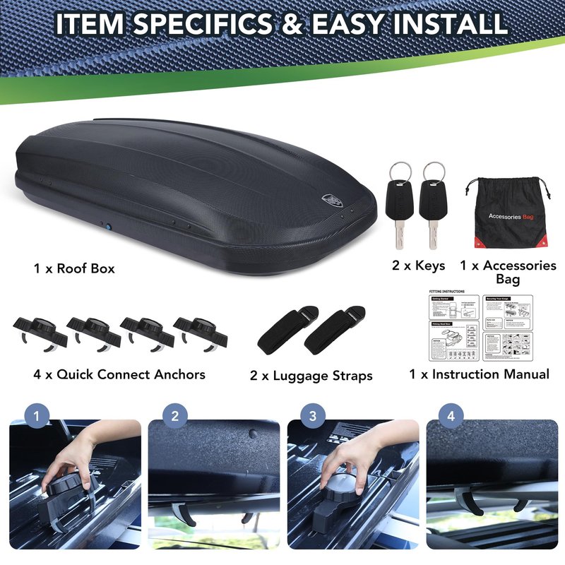 Garvee Rooftop Cargo Box Carrier 390L, Hard Shell Roof Box for Roof Rack, 14 Cu Ft Luggage Storage with Secure Straps&Keys, Weather-Resistant Roof Rack Cargo Box
