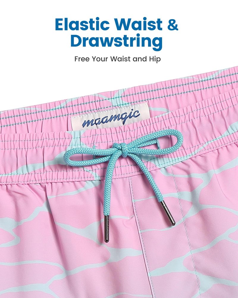 maamgic 2 in 1 Mens Swim Trunks 7 Inch Swim Shorts Swim Suits Board Shorts Gradient Water Ripple-Pink Blue Medium