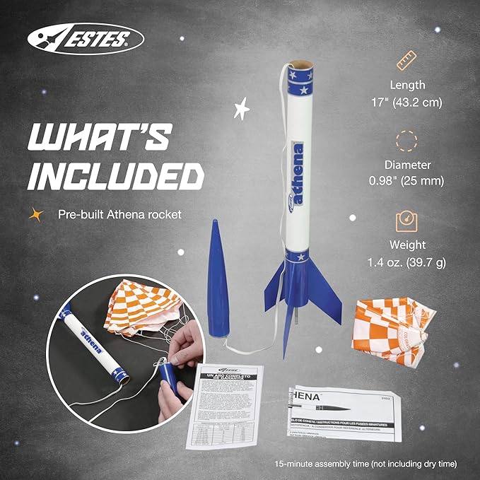 Estes 2452 Athena Rocket-Building Kit, Prebuilt Beginner Flying-Rocket Model Kit for Ages 10+, Blue