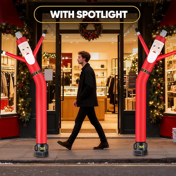 7FT Air Inflatable Waving Tube Man Set with Blower & Wheel, Air Puppet Dance Artist for Mall Opening, Amusement Park, Outdoor Decoration，Christmas