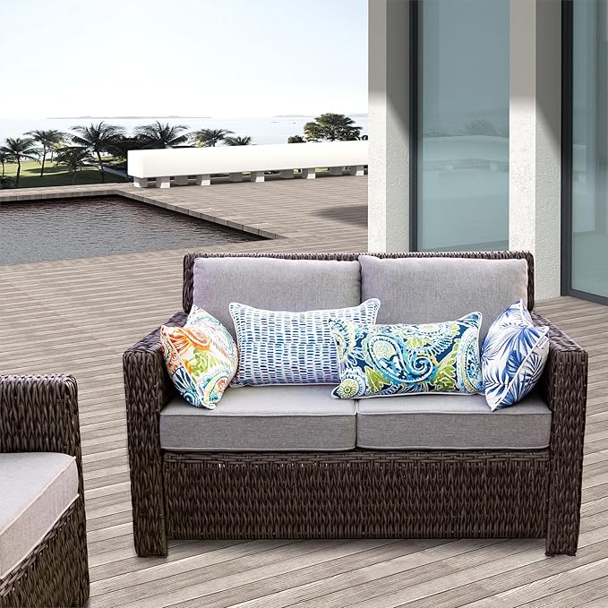 Pack of 2 Patio Lumbar Pillows, 12"x20" Fade Resistant Outdoor Waterproof Lumbar Pillow with Inners, Decorative Garden Lumbar Cushions for Home Patio Terrace Sofa Use