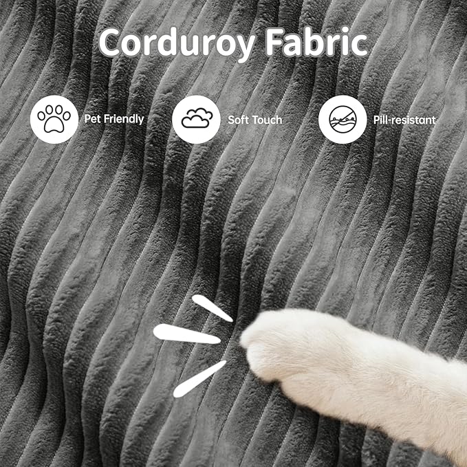 116" Modern Corduroy Cloud Sofa with Ottoman, U Shaped Boneless Modular Large Sectional Couches for Living Room, Gray 3 Seater Compressed Memory Foam Couch, Extra Deep Seat, No Assembly