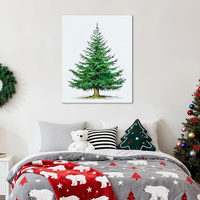 Framed Christmas Pictures Wall Decor,Vintage Pine Tree Prints,Winter Christmas Canvas Wall Art Decoration for Bedroom Bathroom Living Room Rustic Xmas Holiday Gifts (Christmas Tree 6, 11'' X 14'')