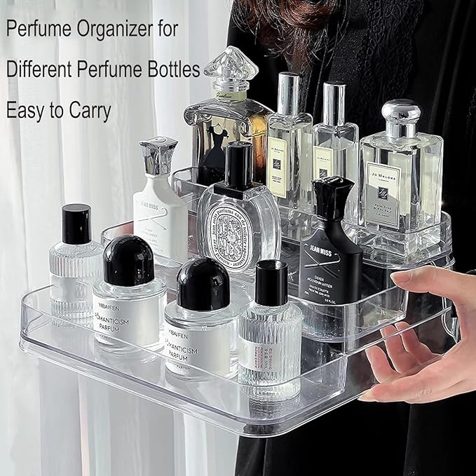Perfume Stand Display Shelf for Women, 3 Tiered Perfume Tray Storage, Cologne Organizer for Men, Acrylic Makeup Organizer for Bathroom Kitchen Countertop