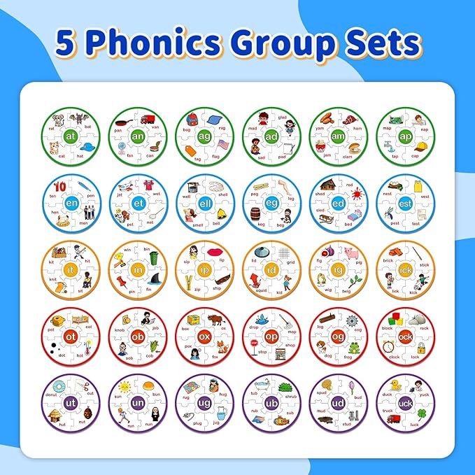 Phonics Word Puzzles for Kids, Phonetic Rhyming Game for Kindergarten, Reading Spelling Game, Toddler Speech Therapy Toys, Sight Words Games, Short Vowel Sound Blends for Preschool Learning