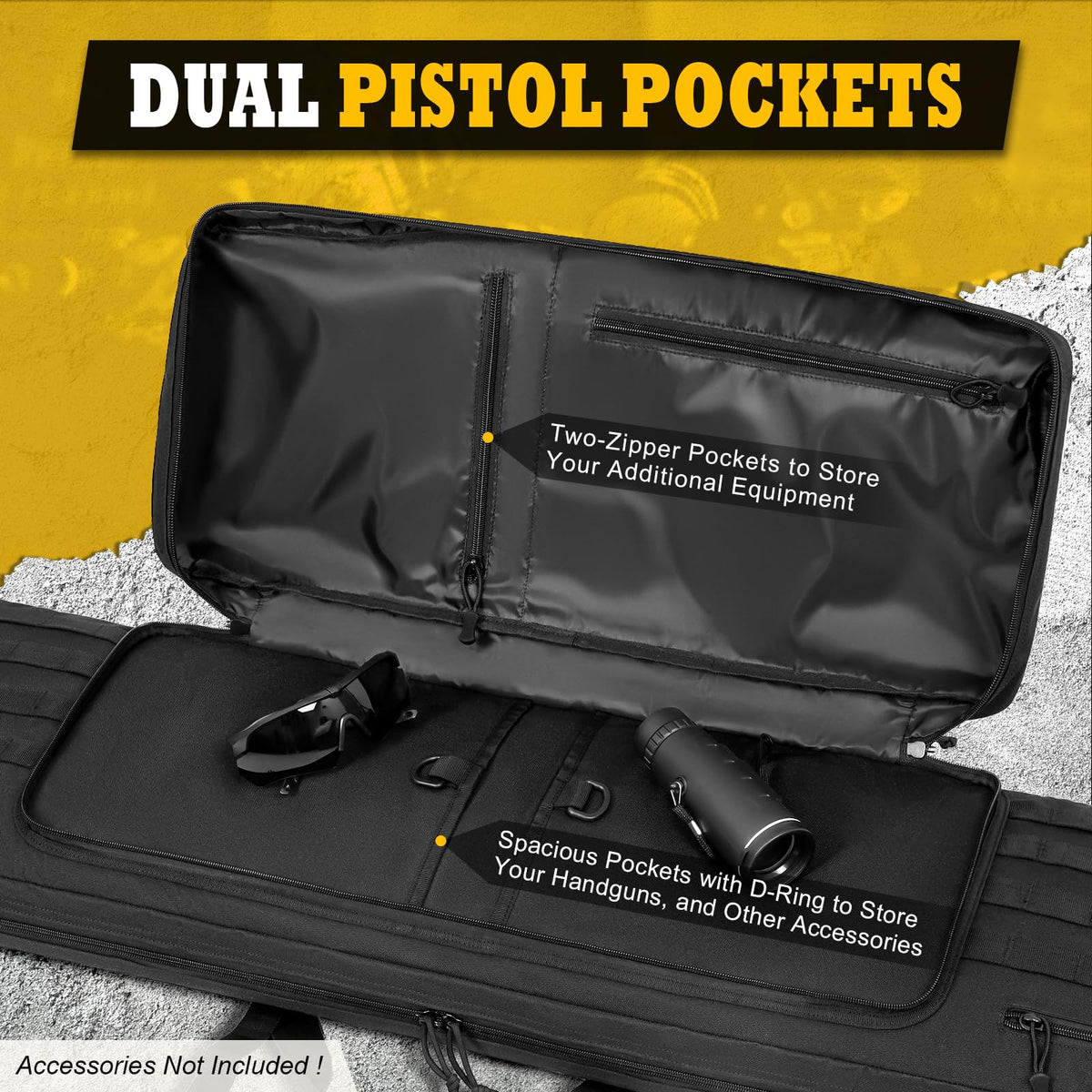 DULCE DOM Double Rifle Case, Soft Tactical Backpack for Hunting Shooting Range, Dual Storage Gun Bag for 2 Rifles & Pistols with Lockable Zippers & MOLLE System(Black, 42", Stowaway Backpack Straps)