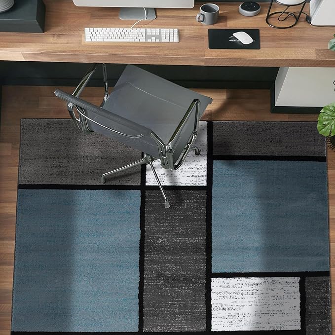 Rugshop Contemporary Modern Boxes for Home Office,Living Room,Bedroom,Kitchen Non Shedding Area Rug 3'3" x 5' Blue/Gray