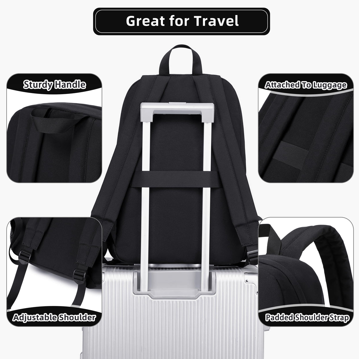 Backpack for Women Men 17 Inch Laptop Back Pack Large College Bookbag Kids Elementary Middle High School Bag for Girls Boys Teens Students Lightweight Travel Work Backpacks Casual Daypack Black