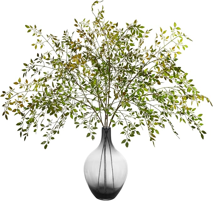 4Pcs Artificial Greenery Stems, 43.3" Nandina Branches Tall Faux Plant Stems for Vase, Greenery Decor Stems Leaves Bunches for Shop Garden Office Home Décor,Orange