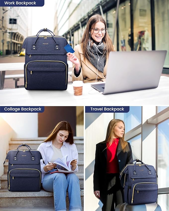 LOVEVOOK 17.3 Inch Laptop Backpack, Large Travel Backpack for Women, Water Resistant Teacher Backpack with Laptop Compartment, Professional Business Work bags with Charger, Navy Blue