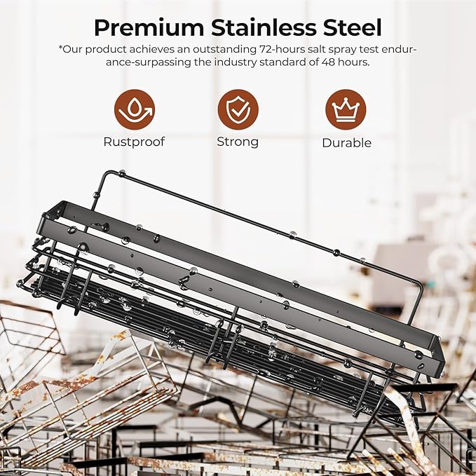 Orimade Adhesive Shower Caddy Soap Dish Holder Shelf with 5 Hooks Bathroom Organizer Basket Kitchen Storage Rack Wall Mounted No Drilling Stainless Steel - 3 Pack, Black