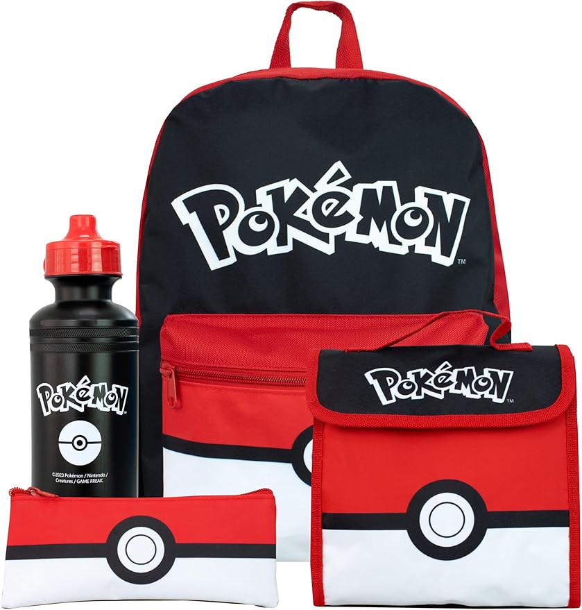Pokémon School Bag 4 Piece Set | Kids Backpack And Lunch Bag Set With Pencil Case And Water Bottle | Children's Backpacks