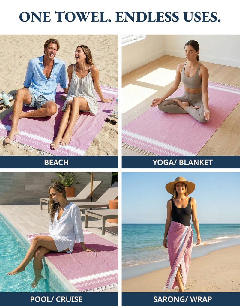 LANE LINEN Turkish Beach Towels Set of 12, Oversized Beach Towel, Lightweight Beach Essentials for Women, Large Pool Towel, Absorbent & Quick Dry, Sand Free Beach Towel, 39"x71" - Dazzling Dozen