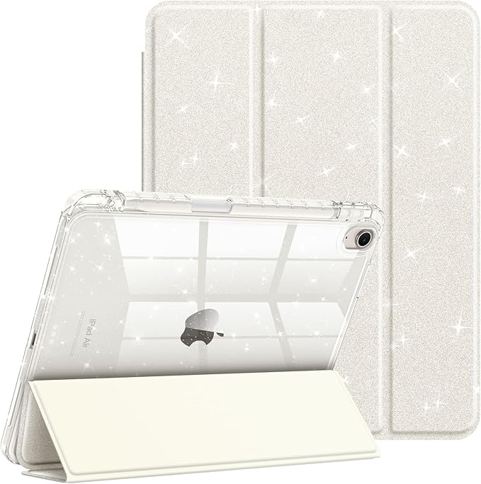 Fintie Slim Case with Pencil Holder for iPad Air 11-inch M4/M3/M2 (2026/2025/2024), iPad Air 5th (2022) / 4th Generation 10.9 Inch - Glittering Sparkly Cover with Shiny Clear Back Shell, Starlight