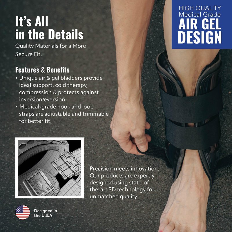Braceapedia AnklePro Air Cushion Stirrup Ankle Stabilizer Brace - Removable Cold Therapy 3-Strap Rigid Stirrup Ankle Splint w/Gel Pad for Women & Men - Lateral Support for Stability, White, Regular