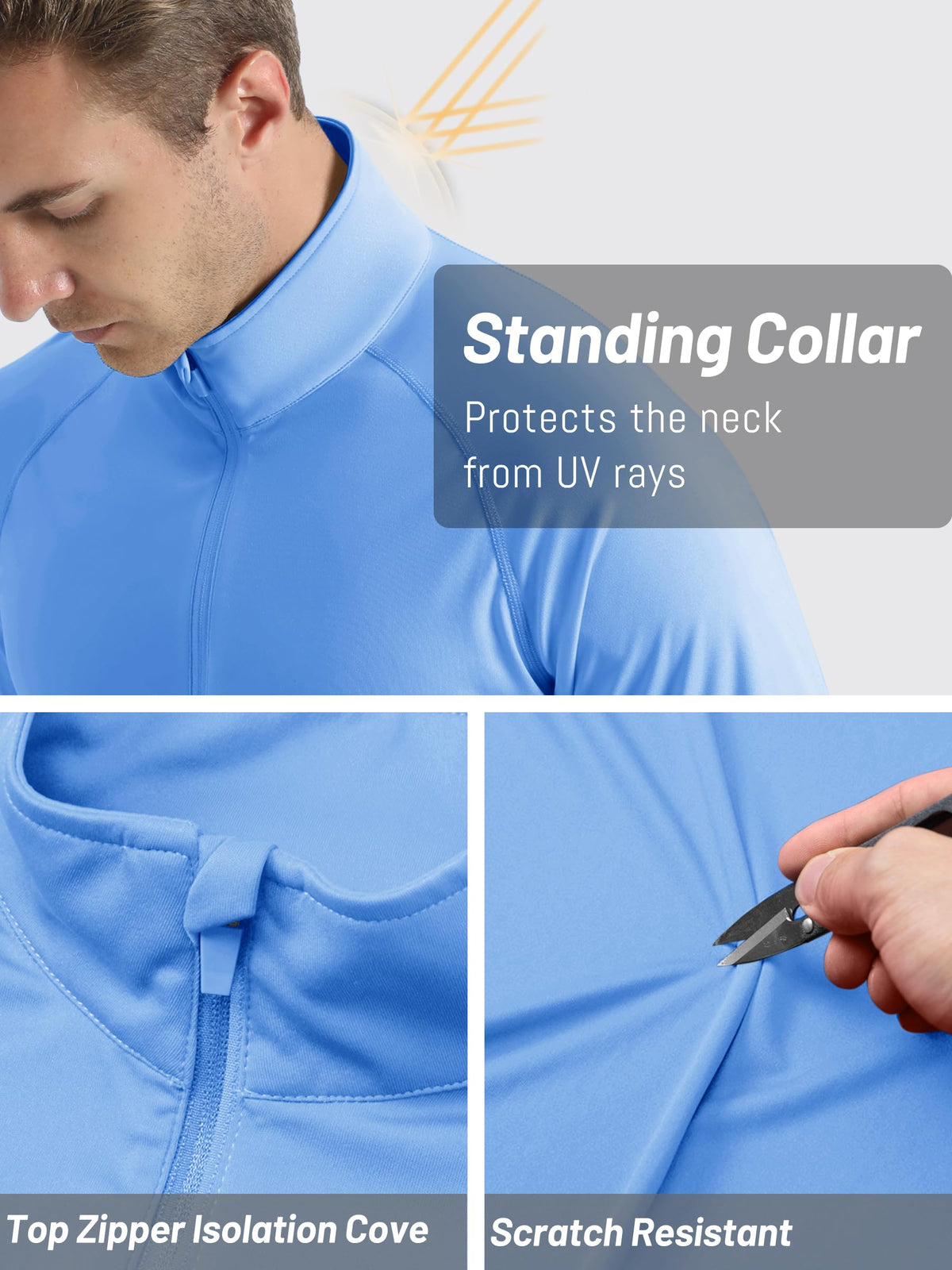TACVASEN Long Sleeve Swim Shirts for UPF 50+ Sun Protection Pullover Shirts Quick Dry Rash Guard Outdoor 1/4 Zip Workout T-Shirts Light BlueXXL