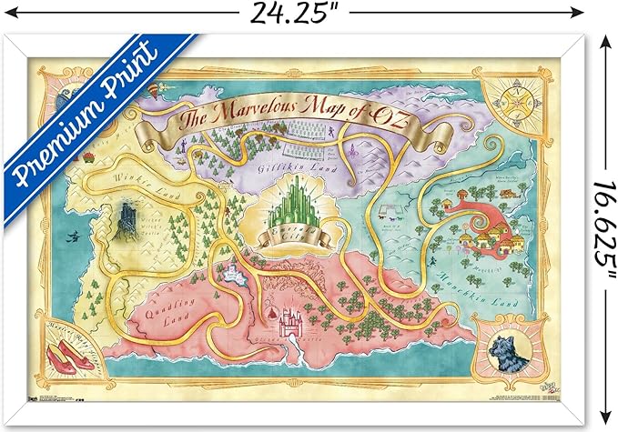 The Wizard Of Oz - Map Wall Poster, 22.4L" x 14.7W", White Framed Version