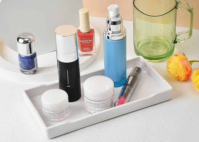 Small White Mini Tray (8 inch x 4 inch) for Serving Accessory, Spa, Coffee, Drinks, Wine, Tea, Bar, Party, Towel, Seasoning, Perfume or Display Use.