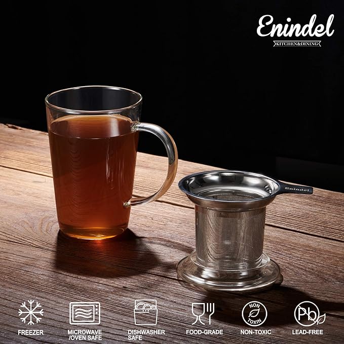 3020.01 Glass Tea Mug with Infuser and Lid, Tea Cup, Clear, 14 OZ, GM001