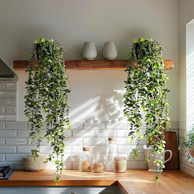 Artificial Hanging Plant 2 Pcs Faux Plant Ivy Vine Faux Eucalyptus Vines Fake Potted Greenery for Wall Living Room Home Shelf Office Bathroom Outdoor Indoor Decor (Type 7)