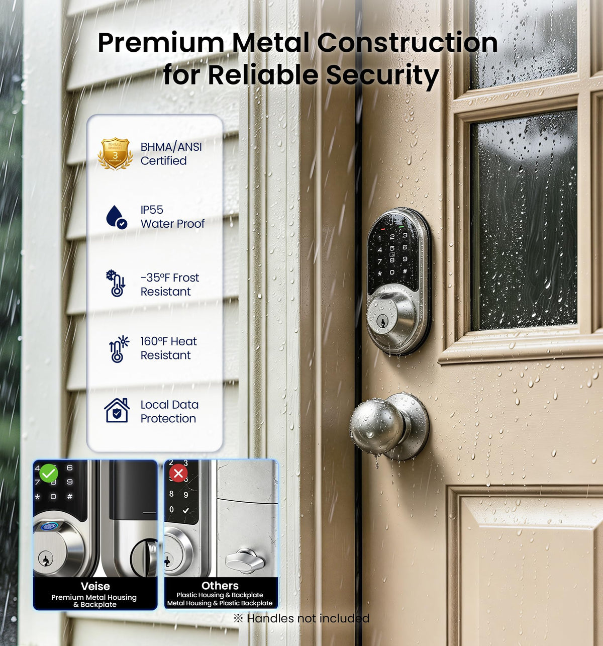 Veise RZ07 Fingerprint Smart Lock, 7-in-1 Smart Locks for Front Door, Keyless Entry Door Lock with App Control & Auto-Lock, Biometric Electronic Touchscreen Keypad Deadbolt, Satin Nickel