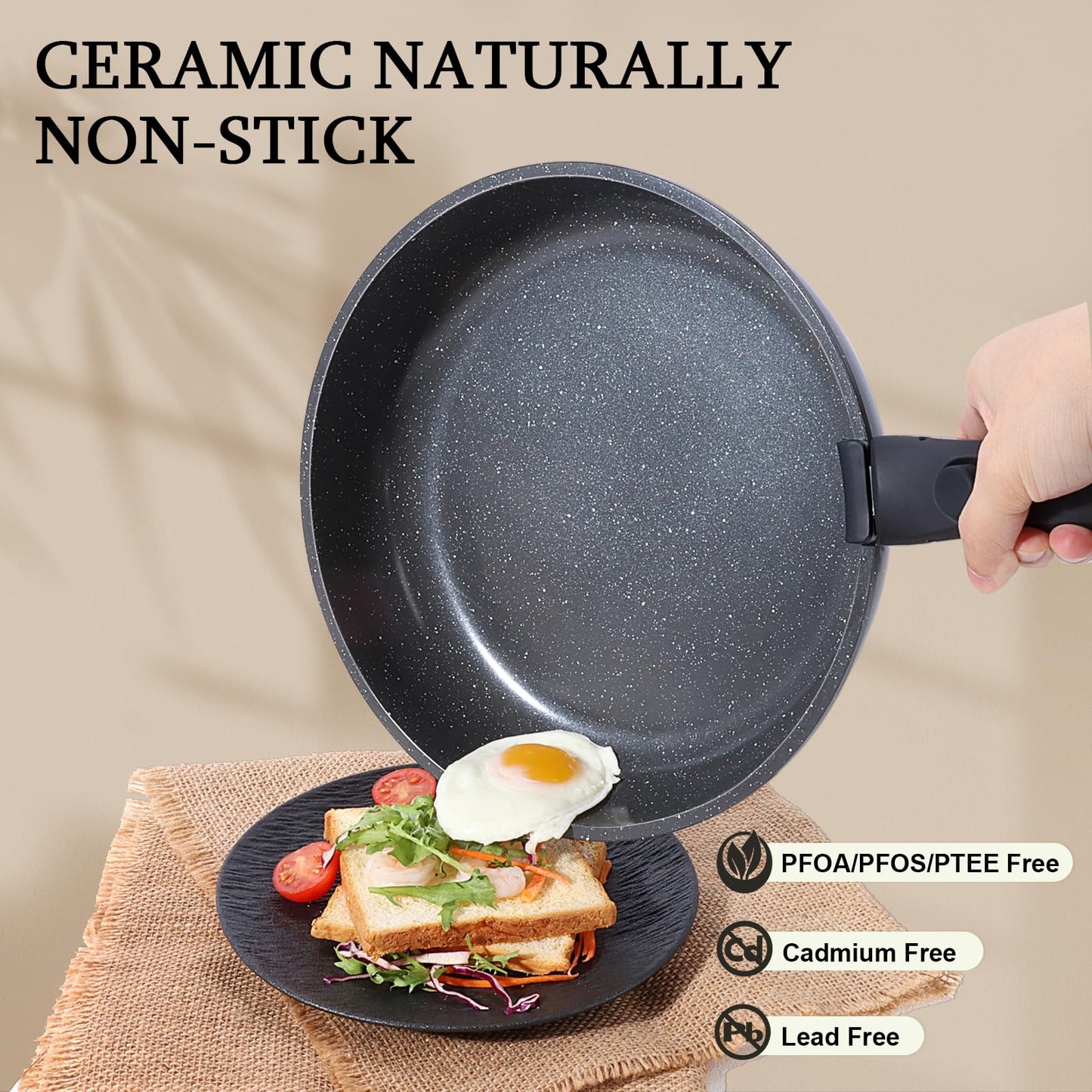 GiPP Ceramic Pots and Pans Set Non Stick, 11 Piece Nonstick Detachable Handle Cookware Sets, Non Toxic Induction Kitchen Pot and Pan with Removable Handle, Healthy RV Cookware, Dishwasher ＆Oven Safe