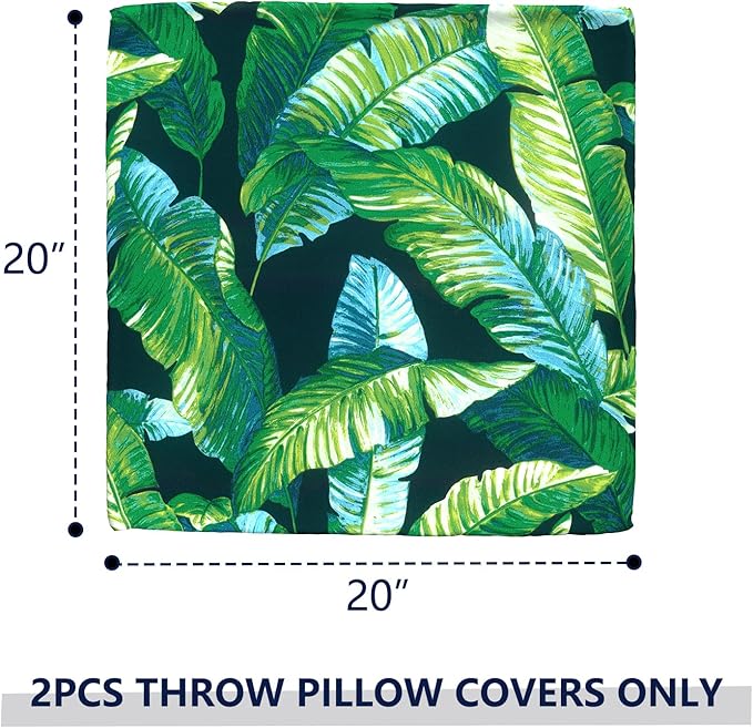 Outdoor Pillow Covers for Patio Furniture 20x20 Inch, Decorative Patio Throw Pillow Covers Set of 2, Modern Square Cushion Cases for Porch Garden Home Office, Hanalei Lagoon
