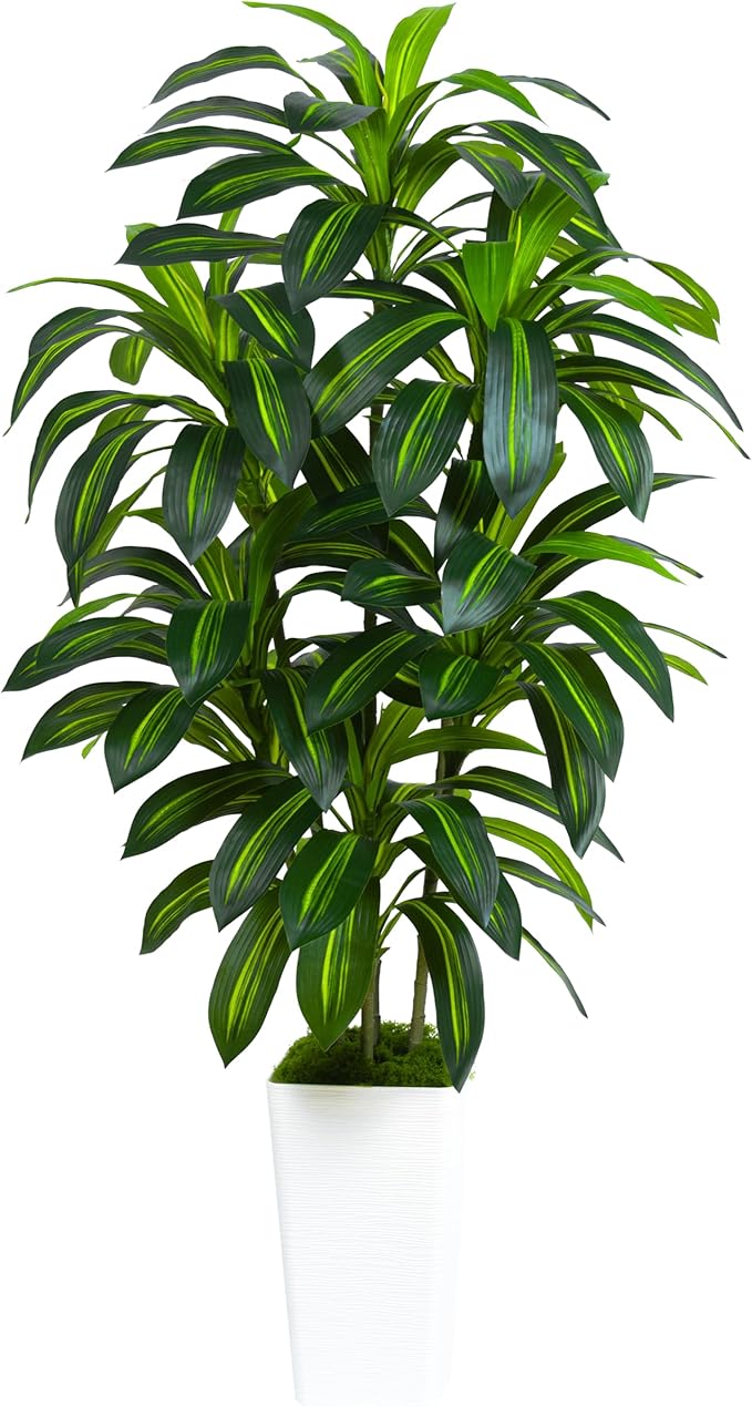 Artificial Dracaena Plant Indoor Fake Tree, Tall Fake Floor Plants with White Planter, Artificial Yucca Tree for Home Office Living Room Bedroom Farmhouse Modern Outdoor Topiary Tree(6 Trunks 6FT)