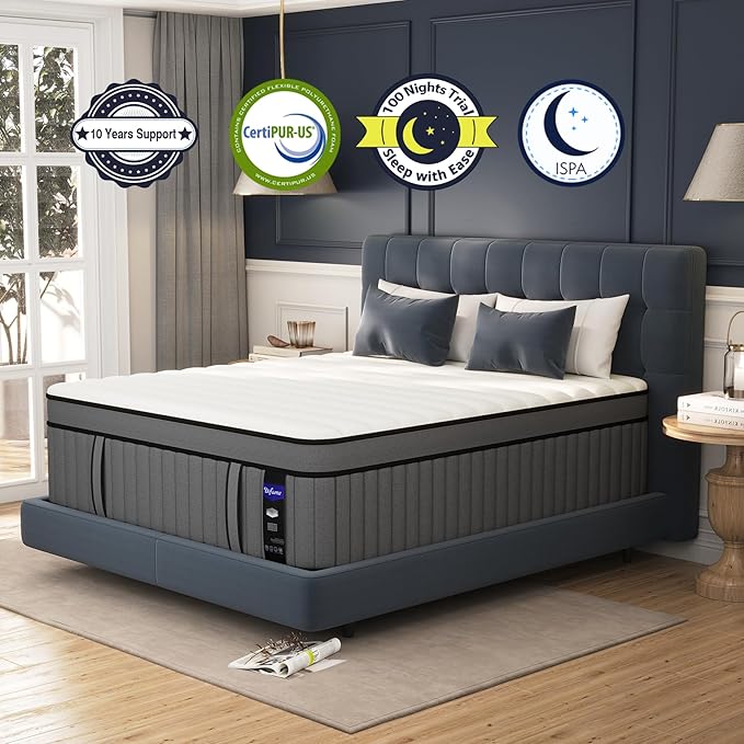 DIFAME Queen Size Mattress,16 inch Queen Mattress in a Box,Hybrid Mattresses with Gel Memory Foam & Pocket Springs, Pressure Relief, Cooling, Enhanced Edge Support,Firm
