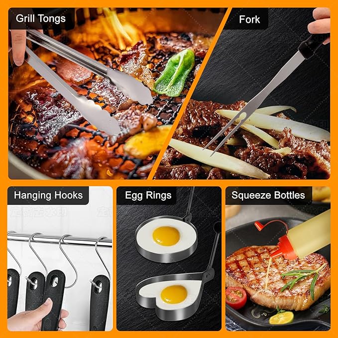 Jardeasy 29-Piece Grill Tools Set, Heavy Duty Stainless Steel BBQ Accessories for Outdoor BBQ & Camping