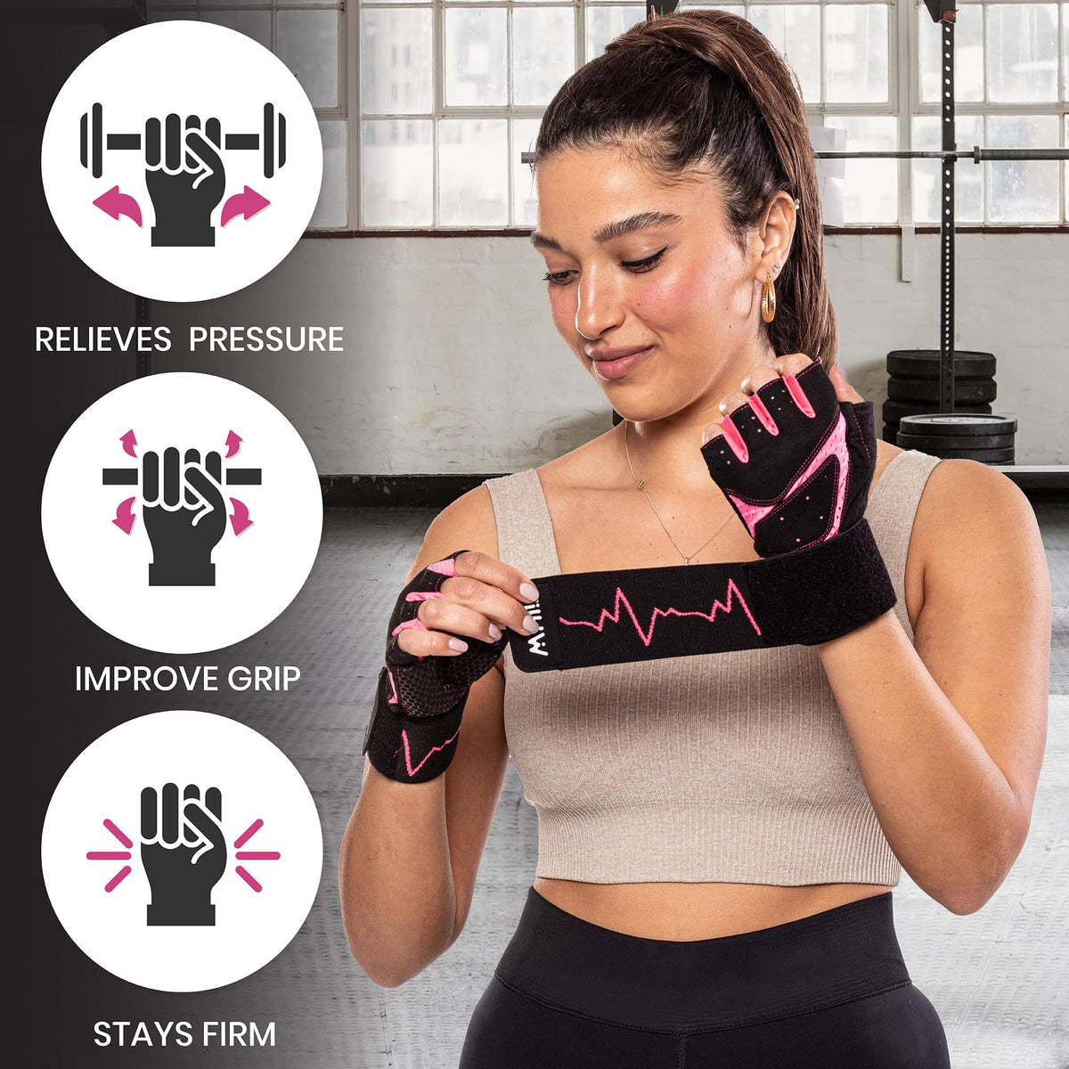 MhIL Workout Gloves for Women – Breathable Gym Gloves for Women with Palm Protection and Enhanced Grip – Padded Weight Lifting Glove for Womens with Wrist Wraps Support Weightlifting Exercise Cycling