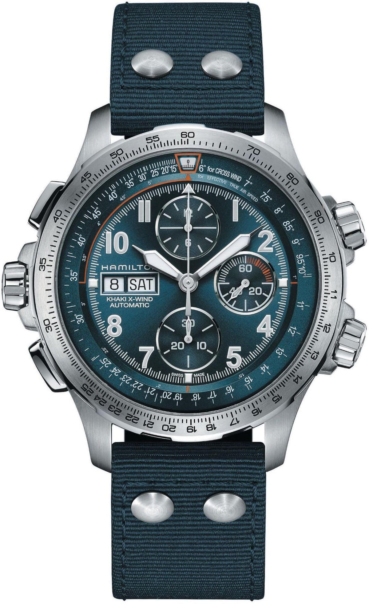 Hamilton Khaki Aviation Automatic Men's Watch, 45mm Stainless Steel Case, Swiss Made, Blue Dial Analog Wrist Watch for Men, 100m Waterproof, Sapphire Crystal, Textile Strap