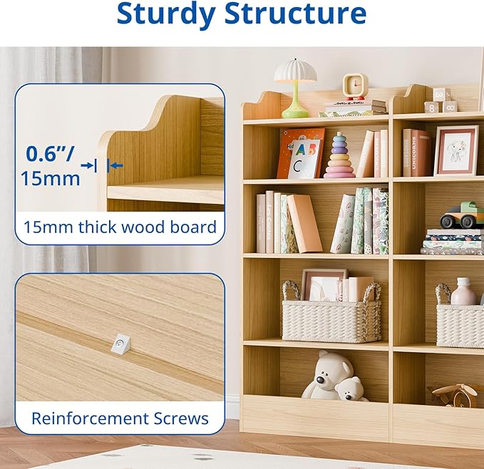 Cozy Castle Toy Storage Organizer, 5 Tier Kids Bookshelf, 10 Cube Toddler Bookcase Storage Cabinet for Playroom, Kids Room, Living Room, Nursery, Cubby, Kindergarten (Oak)