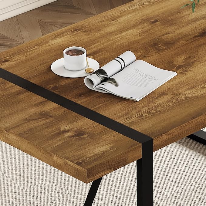Rustic 7 Piece Dining Room Table Set for 6 People, Mid Century Modern 71 Inch Rectangle Wood Kitchen Dining Table with 6 Fabric Chairs Set, Suitable for Kitchen Dining Room Apartment