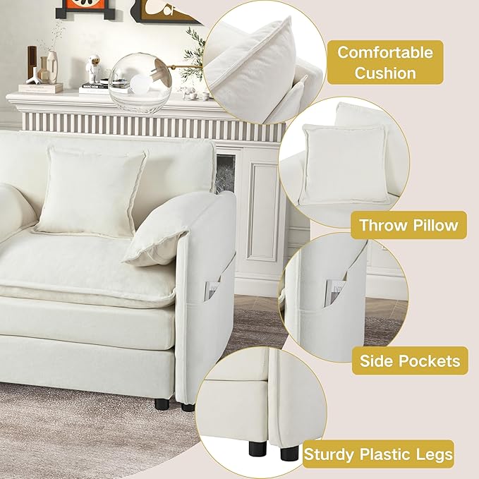 Chenille Sofa Set for Living Room, Modern Deep Seat Sofa Chair and Oversized 3-Seater Cloud Couch for Bedroom, Office, Apartment, Furniture Set