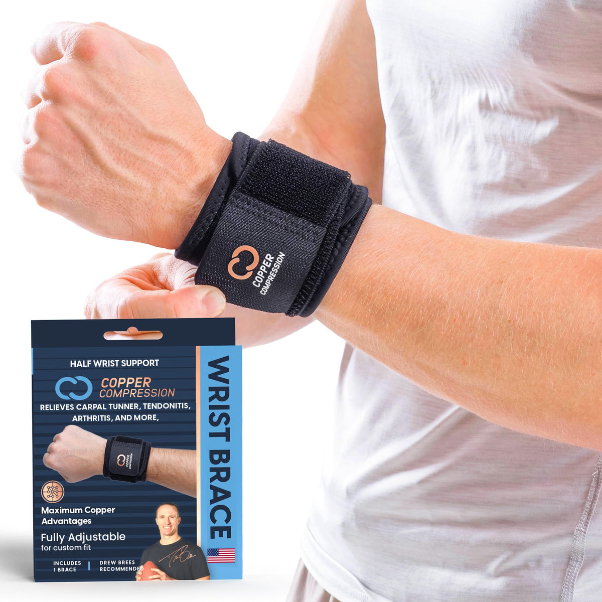 Copper Compression Wrist Wraps (2 Pack) – Adjustable Copper Infused Wrist Support for Weightlifting, Workouts, Injury Recovery, Carpal Tunnel, Tendonitis, and Pain Relief – Breathable and Comfortable Straps