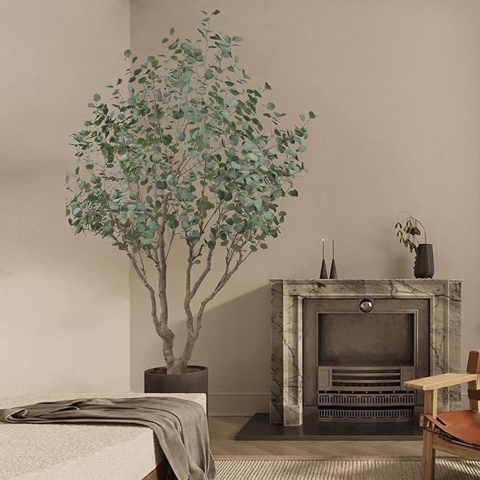 Artificial Eucalyptus Tree 7.5ft Tall Faux Plant with Large Trunks and Realistic Leaves,Fake Floor Potted Artificial Plants for Home Living Room Office Decor Indoor (7.5Feet,1Pack)