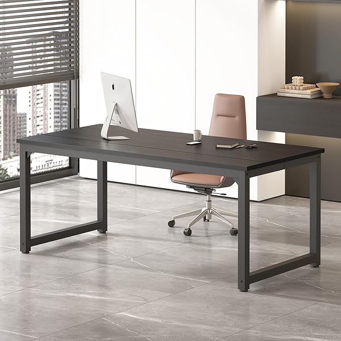 NSdirect 70" Computer Desk,Large Home Office Desk Wide Workstation 1 inch Thicker Tabletop for Writing,Games and Home Work PC Desk Modern Finish Wood Board and Sturdy Steel Legs, Black