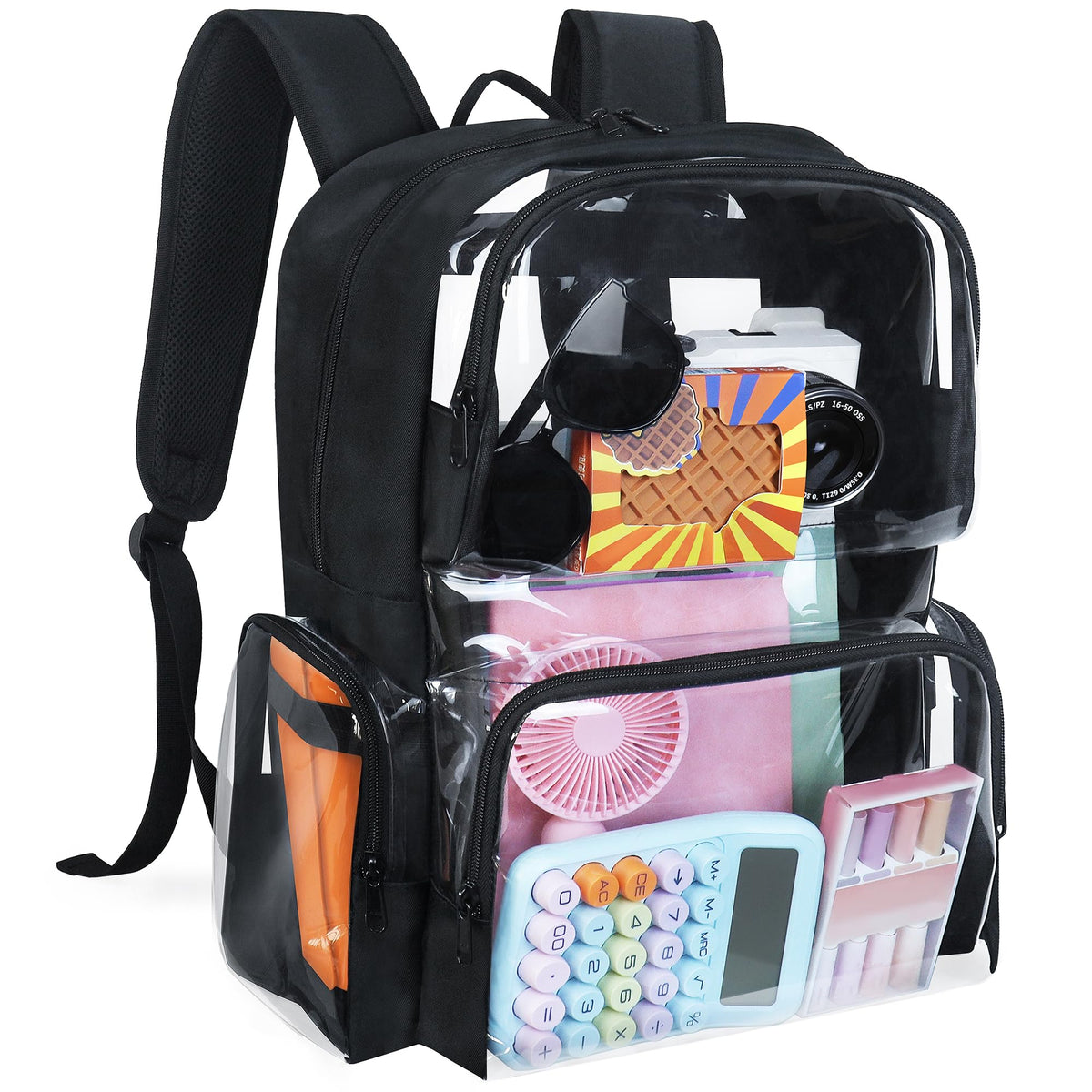 YOLIBON Clear Backpack Heavy Duty,18'' Large Clear Backpack with Multiple Pockets,See Through Bookbag for Boys & Girls,College Work Security,Black
